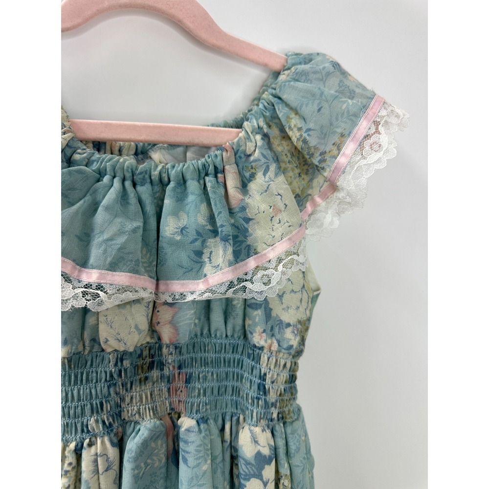 Vintage Cinderella Floral Maxi Dress Lace Smocked 6X Cottagecore Prairie USA - Picture 5 of 16